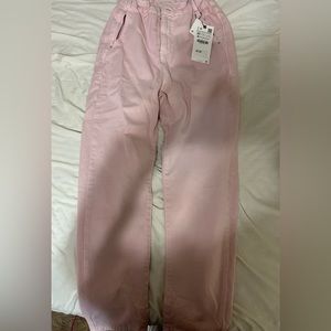 Zara baggy fit paper bag jeans light pink size 0